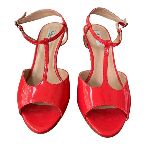 NEW LK Bennett London Quinn Heels Sandal T-Strap Peep Toe Red-Orange Size 37 - Picture 5 of 7